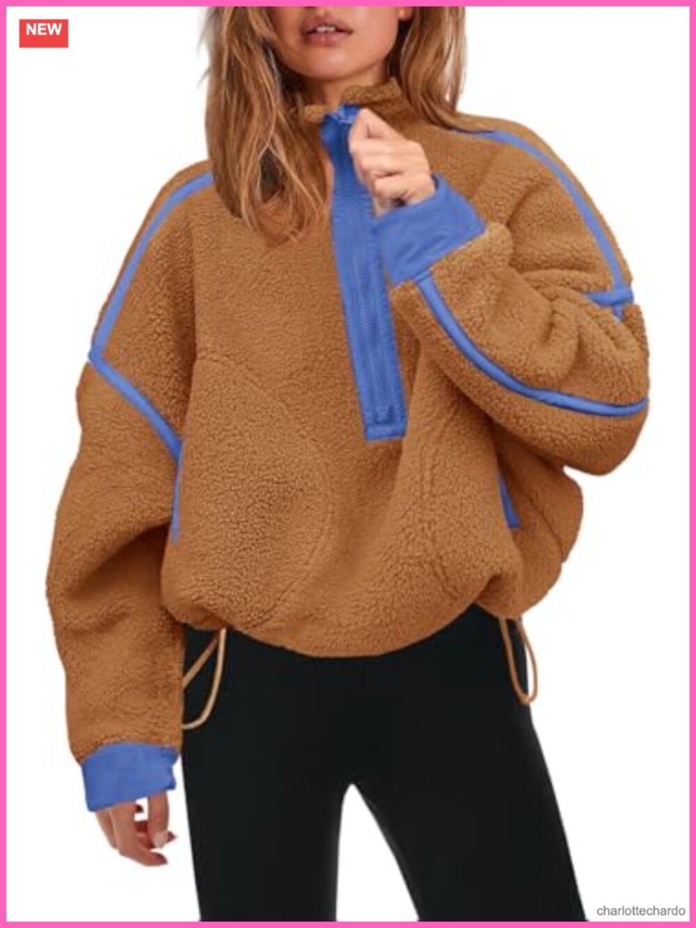 Womens Half Zip Fleece Pullover Sherpa Sweatshirt Zip Pockets